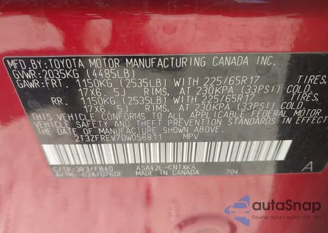 2013 Toyota Rav4 Le из США, поврежденный, VIN 2T3ZFREV7DW056811